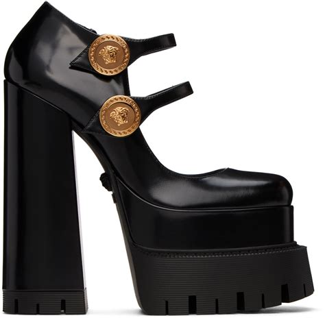 versace black and white logo strap heels|versace platform heels 2021.